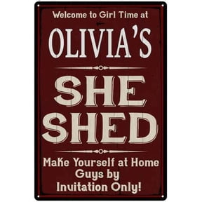 OLIVIA'S She Shed Red Sign Gift Lady Cave 8x12 Metal Sign 108120088355