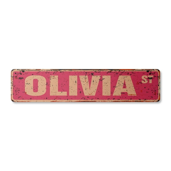 OLIVIA Vintage Aluminum Street Sign Childrens Name Room Metal Sign rustic metal tin | Indoor/Outdoor |  30" Wide