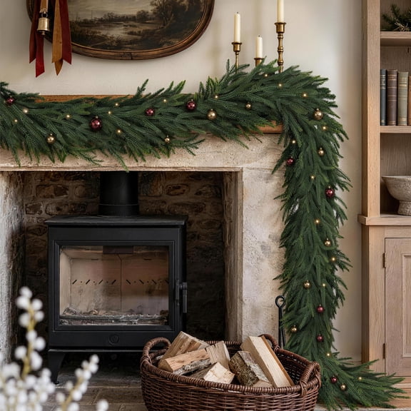 Olivivi 12 FT Artificial Norfolk Pine Christmas Garland, Faux Pine Garland for Fireplace Stairs Mantel, Indoor Outdoor Holiday Decor