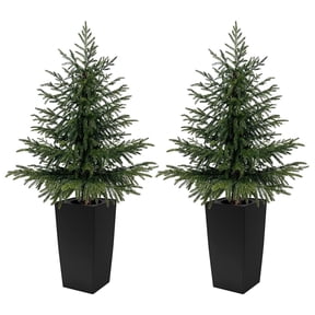OLIVIVI 4FT Artificial Cedar Tree, Real Touch Faux Cedar Topiary, Tall Indoor Outdoor Fake Evergreen Plant for Living Room with Square Black Pot, Entryway, Office Decor 2 Pack