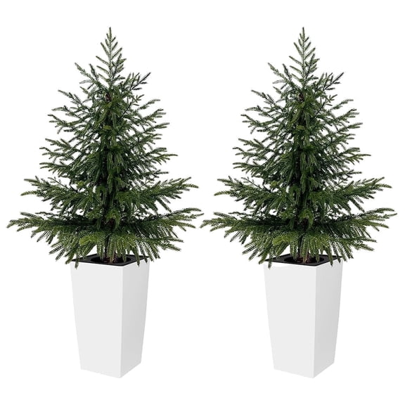 OLIVIVI 4FT Norfolk Pine Tree with Planter 2Pk, Real Touch Artificial Cedar Tree with Planter, Faux Indoor/Outdoor Tree for Living Room, Entryway, Office Decor