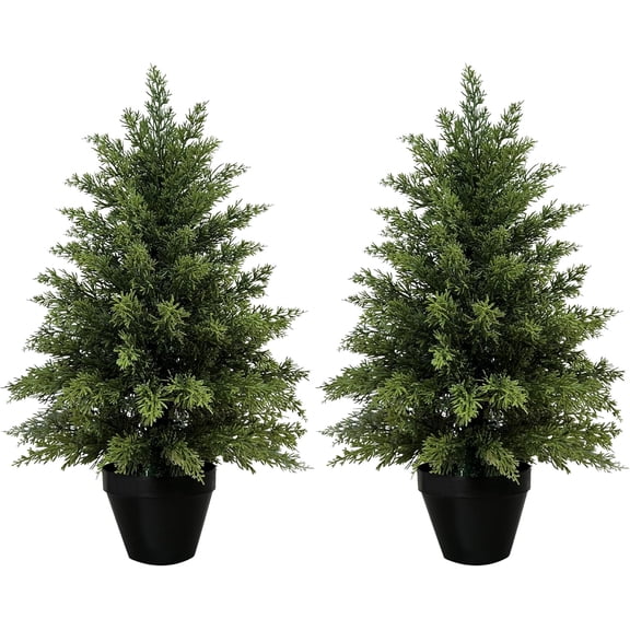 OLIVIVI Artificial Cedar Tree 2FT Outdoor Artificial Topiary Cedar Plants Fake Tree for Home Decor Indoor Fake Lifelike Potted Cypresses Tree 2 Pack