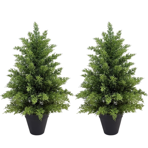 OLIVIVI Artificial Cedar Tree 2FT Tall Faux Plant for Home Decor Indoor Outdoor Fake Lifelike Potted Cypresses Tree 2 pack