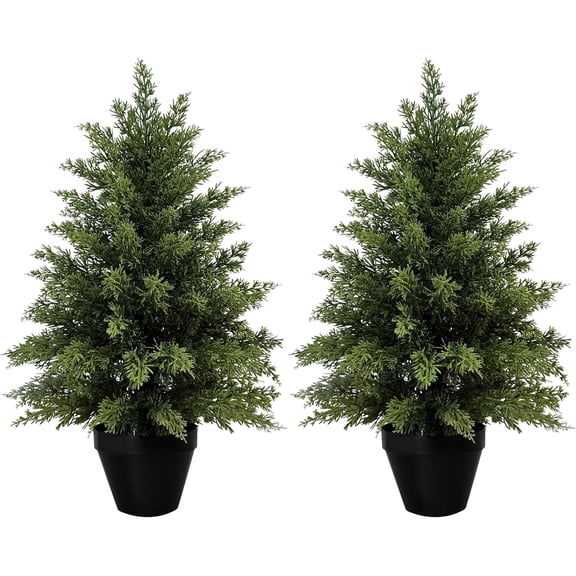 OLIVIVI Artificial Cedar Tree 2FT Outdoor Artificial Topiary Cedar Plants Fake Tree for Home Decor Indoor Fake Lifelike Potted Cypresses Tree 2 Pack