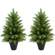 OLIVIVI Artificial Cypresses Tree 2FT Tall Faux Plant for Home Decor Indoor Outdoor Fake Lifelike Potted Christmas Tree 2 pack