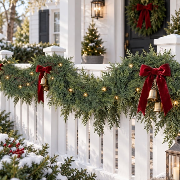 OLIVIVI 6 FT Soft Artificial Cedar Garland with Dry Twigs, 1 Pack Faux Green Cedar Flexible Vine Garland for Mantel, Staircase, Fireplace, Indoor Outdoor Christmas Holiday Decor