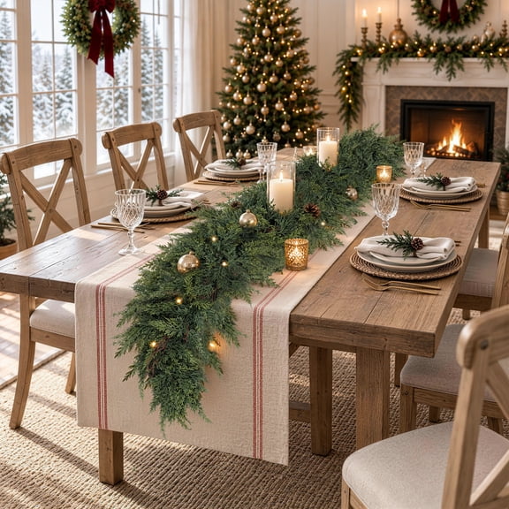 OLIVIVI 9 FT Soft Artificial Cedar Garland with Dry Twigs, 1 Pack Faux Green Cedar Flexible Vine Garland for Mantel, Staircase, Fireplace, Indoor Outdoor Christmas Holiday Decor