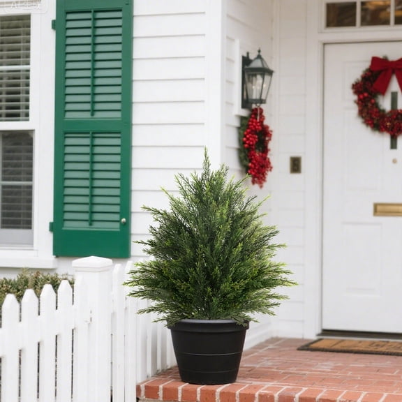 OLIVIVI Artificial Cypress Topiary Bushes, 1 Pack Faux UV Resistant Cedar Ball Trees for Outdoor Planters, Fake Shrubs Plants for Porch Garden Decor