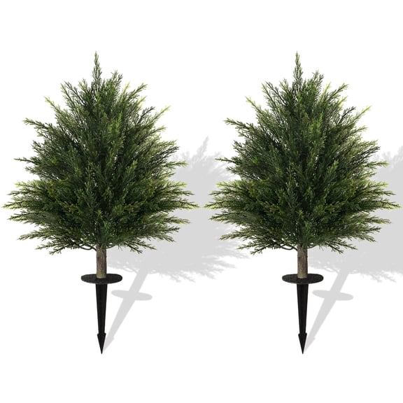 OLIVIVI Artificial Topiary Cedar Tree Bushes, 2 Pack Faux UV Resistant Cedar Ball Trees for Outdoor Planters, Fake Shrubs Plants for Porch Garden Decor
