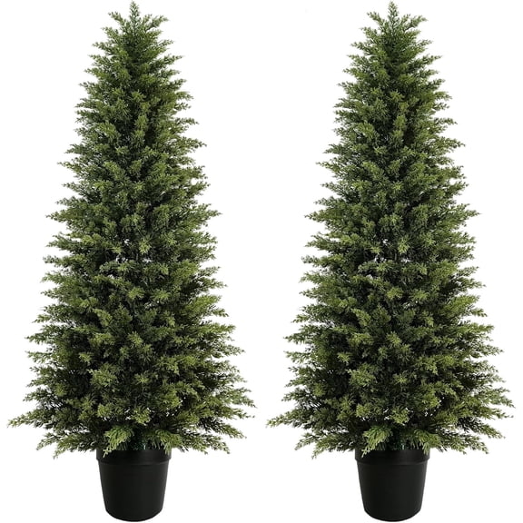 OLIVIVI Artificial Cedar Tree 5FT Tall Faux Plant for Home Decor Indoor Outdoor Fake Lifelike Potted Cypresses Tree 2 pack