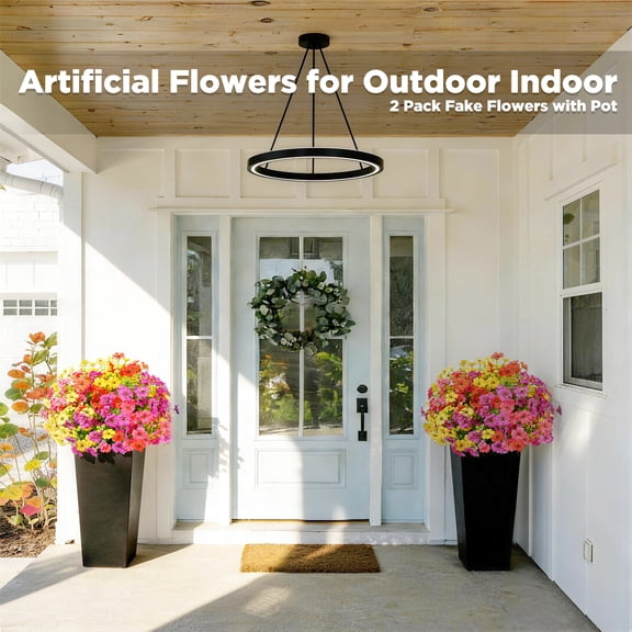 OLIVIVI Artificial Fake Flowers Outdoor Faux Plants Plastic Flowers Spring Summer Decoration for Outside Home Planter Porch Patio Yard Garden Decor 2 pack