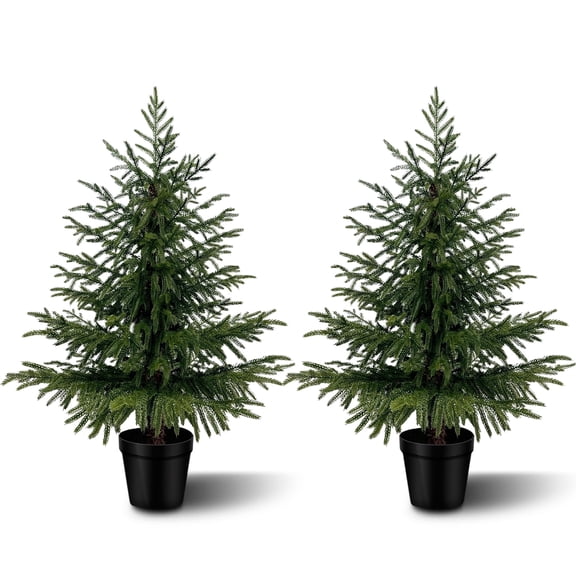 OLIVIVI 3FT Artificial Cedar Tree, Real Touch Faux Cedar Topiary, Tall Indoor Outdoor Artificial Norfolk Pine Trees for Living Room, Entryway, Office Decor 2 Pack