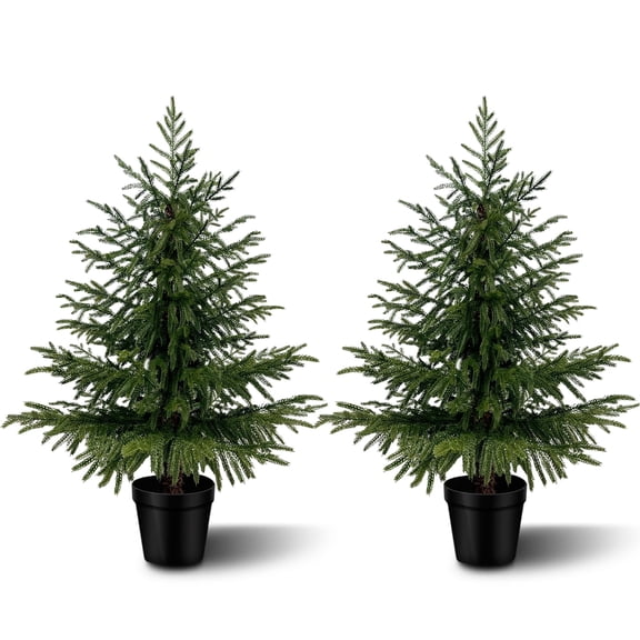 OLIVIVI 3FT Artificial Cedar Tree, Real Touch Faux Cedar Topiary, Tall Indoor Outdoor Artificial Norfolk Pine Trees for Living Room, Entryway, Office Decor 2 Pack