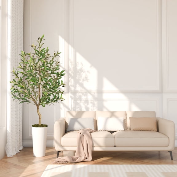 OLIVIVI Artificial Olive Tree 5FT Tall Faux Silk Plant for Home Office Decor Indoor Outdoor Fake Lifelike Potted Tree with Wood Branches and 1 pack