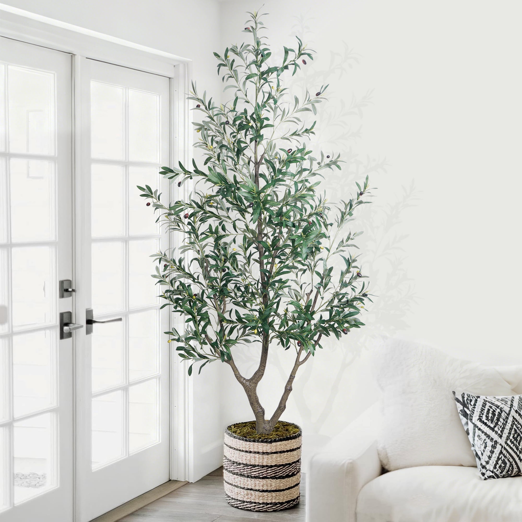 OLIVIVI Artificial Olive Tree 6FT Tall Faux Silk Plant for Home Office Decor Indoor Outdoor Fake Lifelike Potted Plant with Wood Branches 1 pack