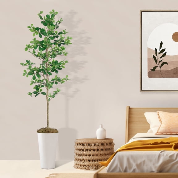 OLIVIVI Artificial Olive Tree 6FT Faux Olive Eucalyptus Tree Indoor for Home Office Living Room Bedroom Decor Fake Floor Plants with Natural Wood Trunk