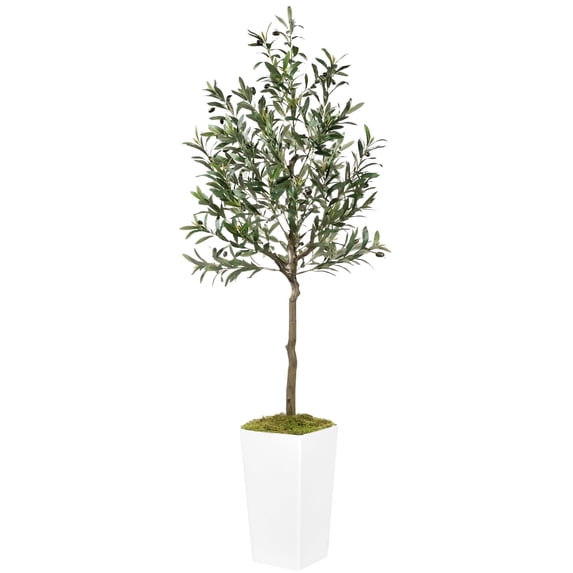 OLIVIVI Artificial Olive Tree 6FT Tall Faux Silk Plant for Home Office Decor Indoor Outdoor Fake Lifelike Potted Tree with Wood Branches and 1 pack