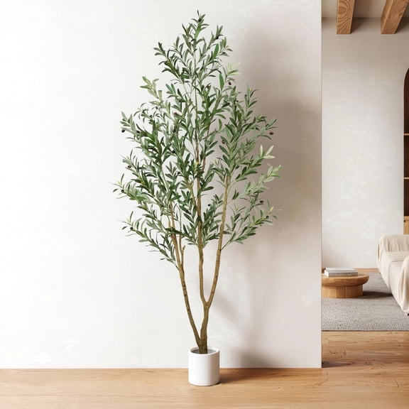 OLIVIVI Artificial Olive Tree 7FT Tall Faux Silk Plant for Home Office Decor Indoor Fake Lifelike Potted Plant with Wood Branches 1 pack