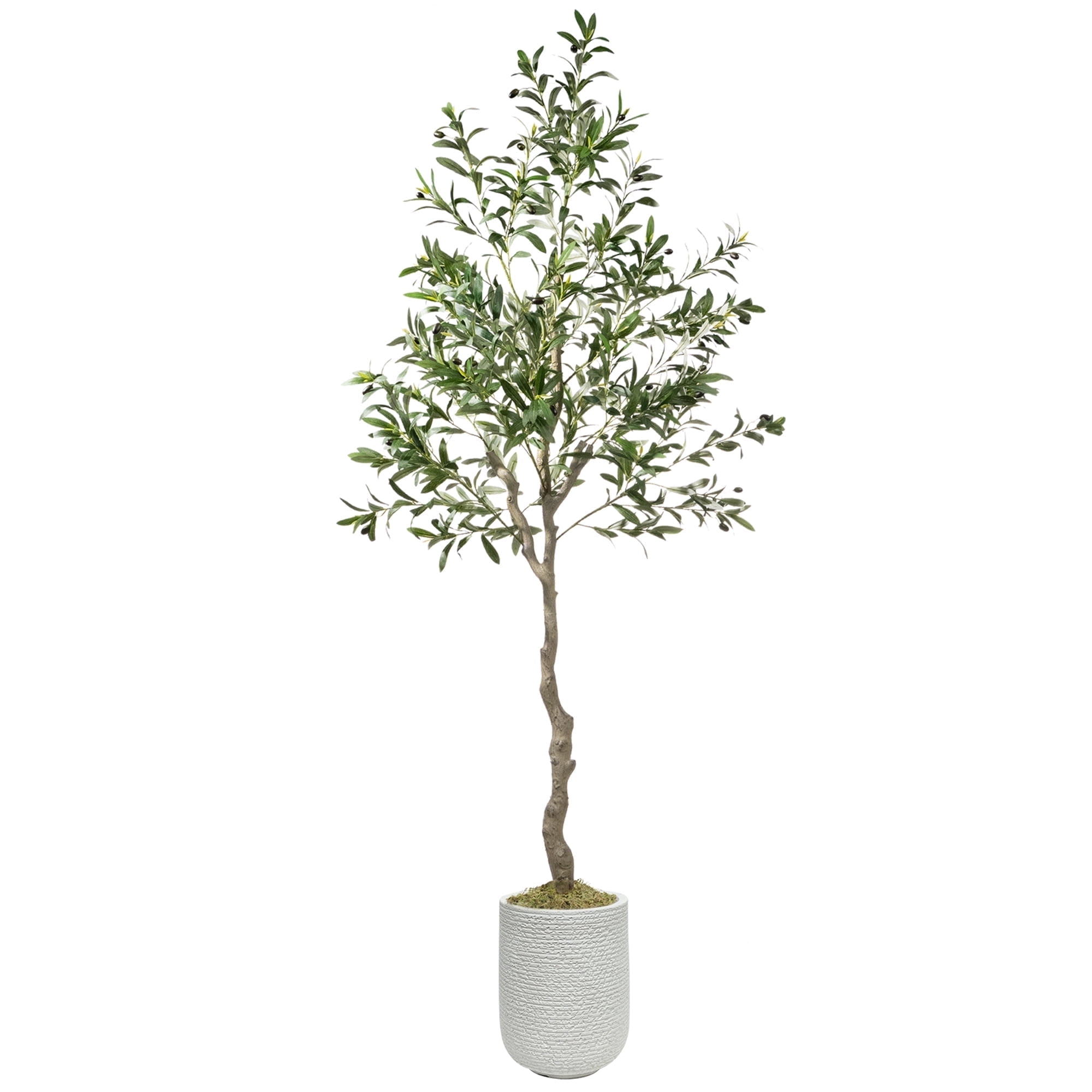 OLIVIVI Artificial Olive Tree 7FT Tall Faux Silk Plant for Home Office Decor Indoor Outdoor Fake Lifelike Potted Tree with Wood Branches and 1 pack