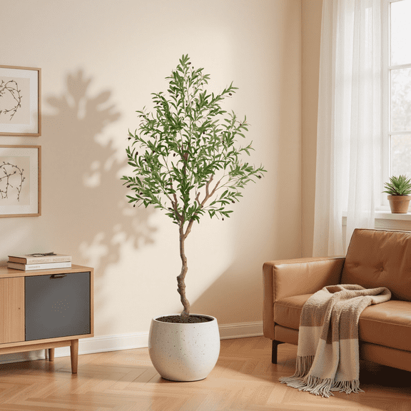 OLIVIVI Artificial Olive Tree inddor 7FT Tall Faux Olive Tree for Home Office DecorLarge Olive Branches andLifelike Fruits - Fake Olive Tree for Modern Home Office House Living Room Decor -1 Pack