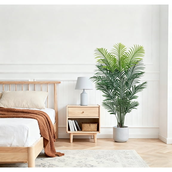 OLIVIVI Artificial Palm Tree 4FT Tall Faux Silk Plant for Home Office Decor Indoor Outdoor Fake Lifelike Potted Plant with Wood Branches 1 pack