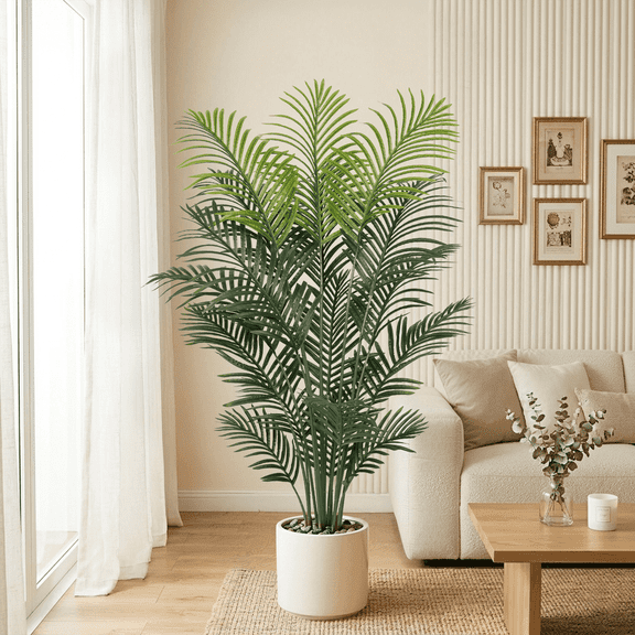 OLIVIVI Artificial Palm Tree 5FT Tall Faux Silk Plant for Home Office Decor Indoor Outdoor Fake Lifelike Potted Plant with Branches 1 pack