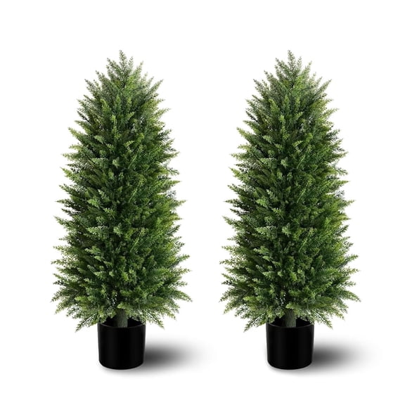 OLIVIVI Artificial Topiary Cedar Trees 3FT Tall 2 Set, Outdoor Indoor Faux Pine Shrubs Plants, Realistic Fake Plants Front Porch Decor, Artificial Bushes Cypress for Home Front Door Offices