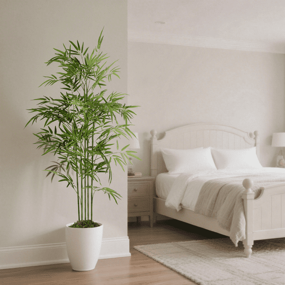 OLIVIVI Faux Bamboo Tree 5FT Tall Artificial Silk Plant for Home Office Decor Indoor Outdoor Fake Lifelike Potted Tree with Wood Branches 1 pack