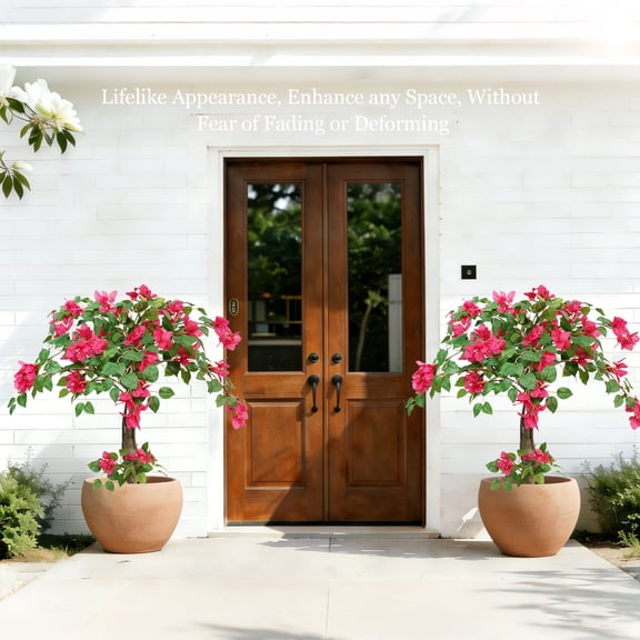 OLIVIVI Faux Bougainvillea Flowers Tree 3FT Tall Artificial Pink Flowers Plant for Home Office Decor Indoor Outdoor Fake Lifelike Potted Tree with Wood Branches 1 pack