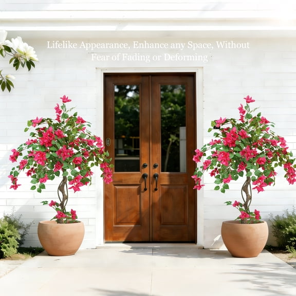 OLIVIVI Faux Bougainvillea Flowers Tree 4FT Tall Artificial Pink Flowers Plant for Home Office Decor Indoor Outdoor Fake Lifelike Potted Tree with Wood Branches 1 pack