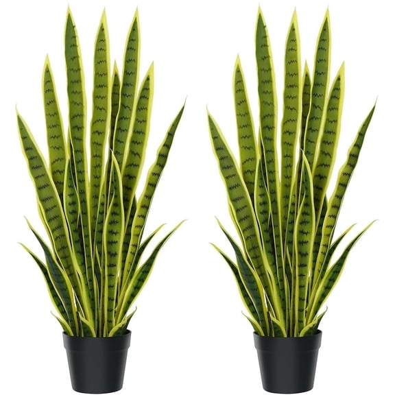 OLIVIVI Faux Snake Plants 3FT Tall Artificial Silk Agave Plant for Home Office Decor Indoor Outdoor Fake Lifelike Potted Plant with Wood Branches 2 pack