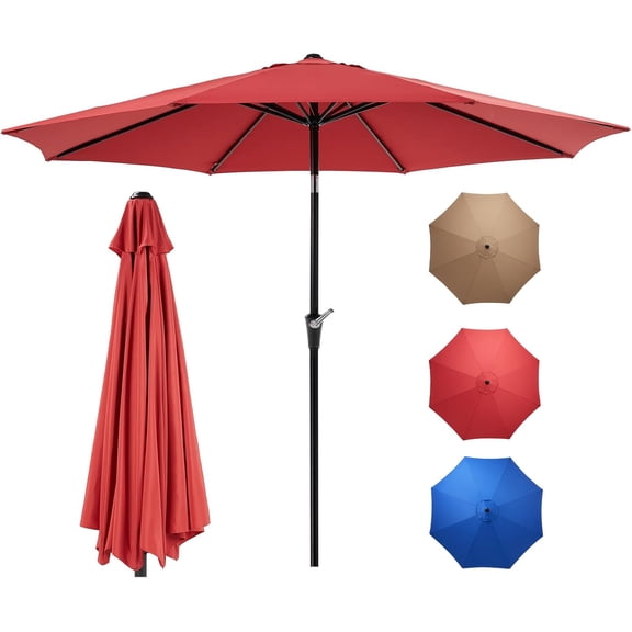 OLIXIS 9FT Patio Umbrella with Tilt and Crank Button & Sturdy Ribs Waterproof, 9Feet Patio Table Umbrella Perfect for Poolside, Terrace, Beach and Outdoor Restaurant