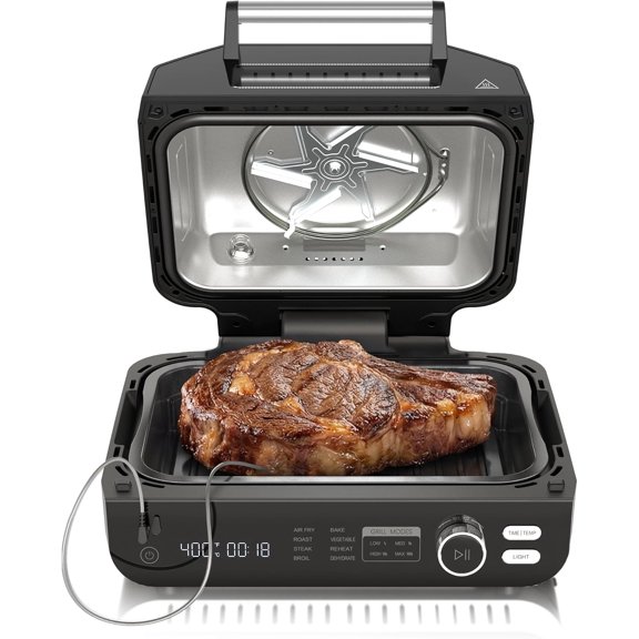 OLIXIS Electric Grill Outdoor/Indoor, 8-in-1 Multifunctional Large Electric BBQ Grill for Air Fry, Bake, Roast, Steak, Broil and Dehydrate, Safe Non-Stick Coating, Fry Basket Included