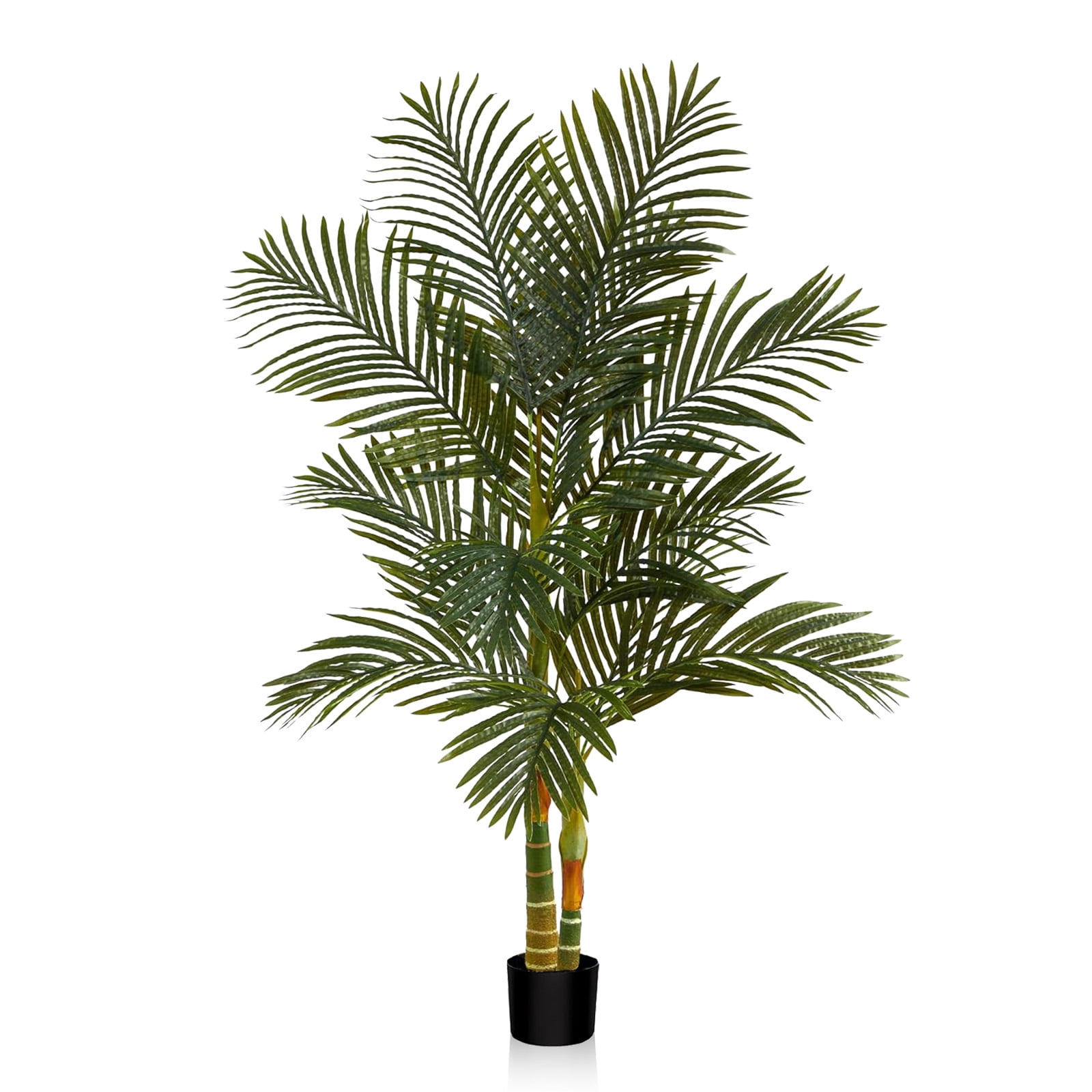 4' Green Silk Golden Cane Palm Tree in Black Planter