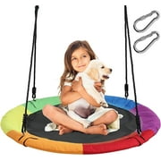 OLIYNEDY Saucer Swing - 900D Oxford Waterproof Tree Swing for Kids and Adults - with 2 Adjustable PE Ropes and 2 Stainless Steel Carabiners for Outdoor and Indoor Multicolor