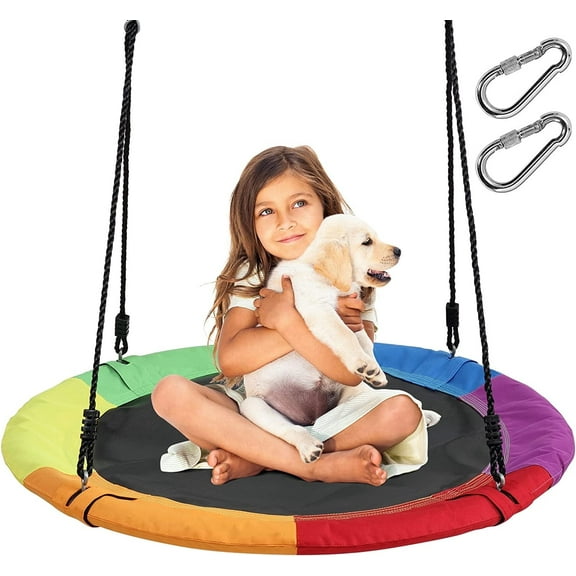 OLIYNEDY Saucer Swing - 900D Oxford Waterproof Tree Swing for Kids and Adults - with 2 Adjustable PE Ropes and 2 Stainless Steel Carabiners for Outdoor and Indoor Multicolor