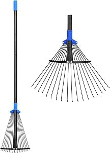 OLIYNEDY Adjustable Garden Leaf Rake 53 inch, Collapsible Metal Yard Rake for Leaves with Expandable Head 8-17"