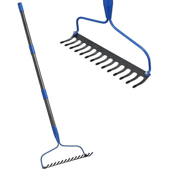 OLIYNEDY Garden Bow Rake, 14 Tines Thatch Rake with Comfort Handle, Steel Rake for Leaves for Leveling Soil Grass, 60"