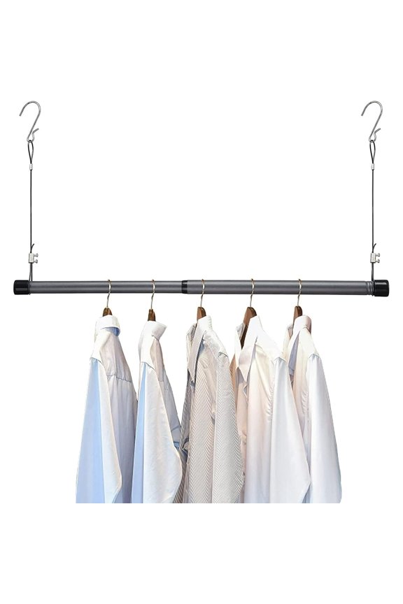 Hanging Closet Rod, Length and Height Adjustable Closet Hanging Organizer,40 Inch Height Space-Saving Clothes Hanging Bar