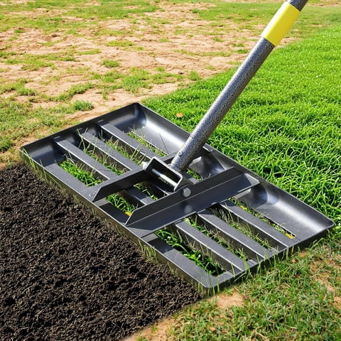 OLIYNEDY Lawn Leveling Rake, 17"x 10" Mutil-Functionnal Heavy Duty Leveler lawn Tool,1" Diameter Adjustable Leveling Rake, 72"