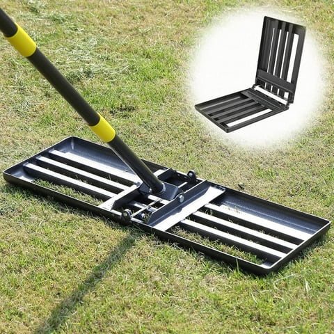 OLIYNEDY Lawn Leveling Rake, 30"x 10" Foldable Heavy Duty Leveler lawn Tool,1" Diameter Adjustable Long Handle Leveling Rake, 72"