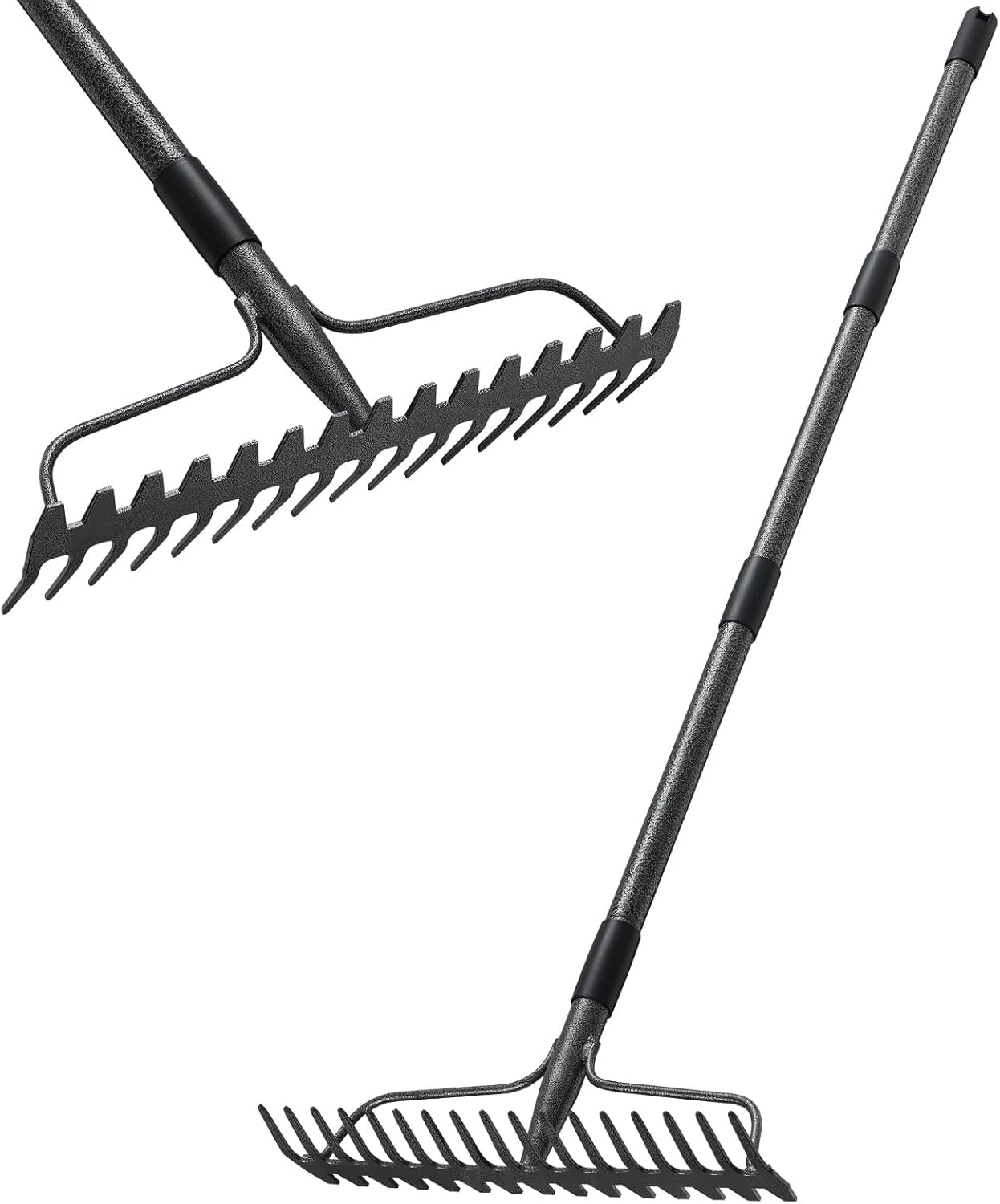 OLIYNEDY Thatch Rake for Lawns, 63" Heavy Duty Metal Garden Rake，17 Prongs Bow Rake for Leveling lawn Loosening Soil Gathering Leaf