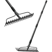 OLIYNEDY Thatch Rake for Lawns, 63" Heavy Duty Metal Garden Rake，17 Prongs Bow Rake for Leveling lawn Loosening Soil Gathering Leaf