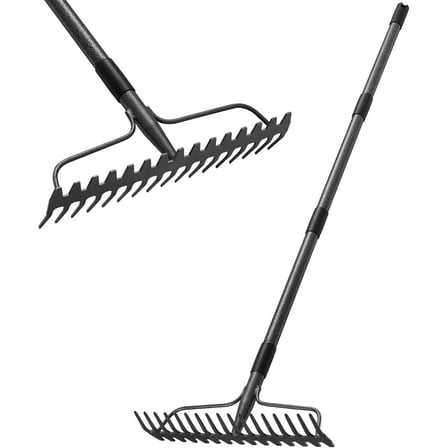 OLIYNEDY Thatch Rake for Lawns,78" Heavy Duty Metal Garden Rake，17 Prongs Bow Rake for Leveling lawn Loosening Soil Gathering Leaf