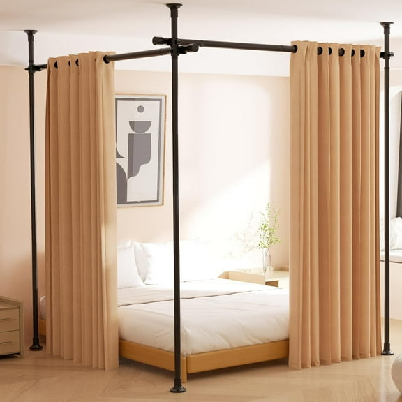 OLIYNEDY Room Divider No Drilling Curtain Rod for Room Separation, 4-10ft (H) 28-114inch(W) Adjustable Heavy Duty Floor to Ceiling Wall Divider Hanging Room Divider, Matte Black