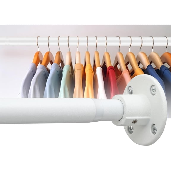 OLIYNEDY Adjustable Closet Rod 29-64 Inch, Heavy Duty Wall Mount Clothes Hanging Rod, Matte White Anti-Rust Stainless Steel Closet Organizer Rod for Wardrobe, Closet Storage, Bathroom Curtain