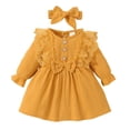 thumbnail image 1 of OLLUISNEO 2-3 Years Toddler Baby Girls Dress Solid Color Long Sleeve Dress Headband 2PCS Set Yellow, 1 of 8