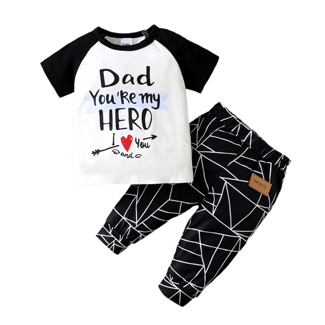 OLLUISNEO 69 Months Infant Baby Boys Clothes Baby Boys Short Sleeve Top + Pants 2Pcs Outfits
