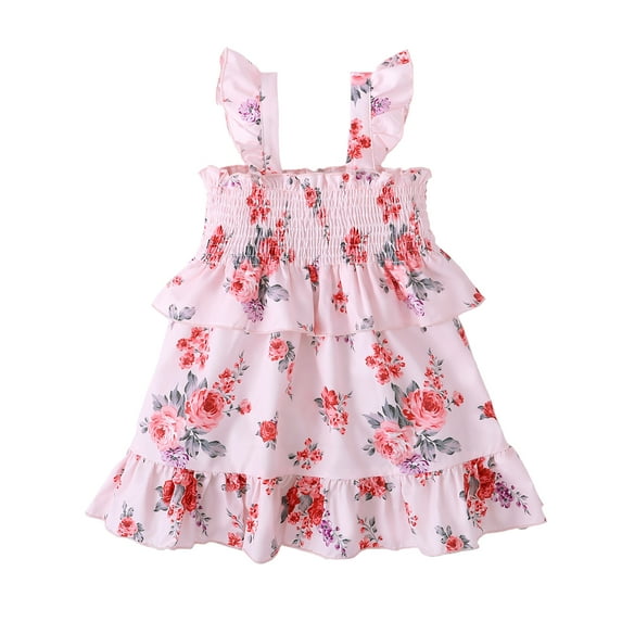 OLLUISNEO Little Baby Girl Dress Ruffle Sleeveless Floral Cake Dress Cute A-line Pink Skirt little Girl Clothes 5-6 Years
