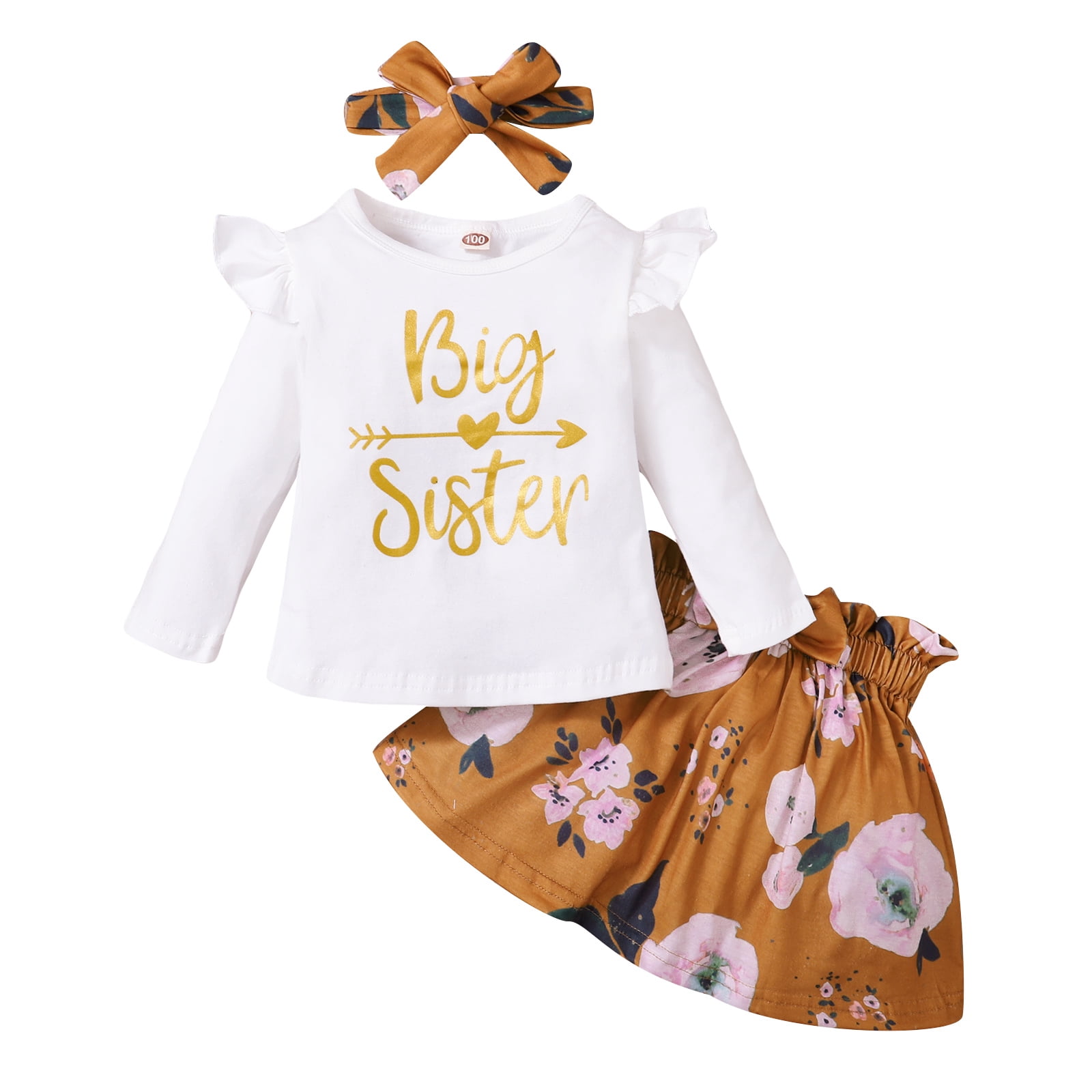 OLLUISNEO Little Baby Girl Outfit Set Long Sleeve Big Sister Top and